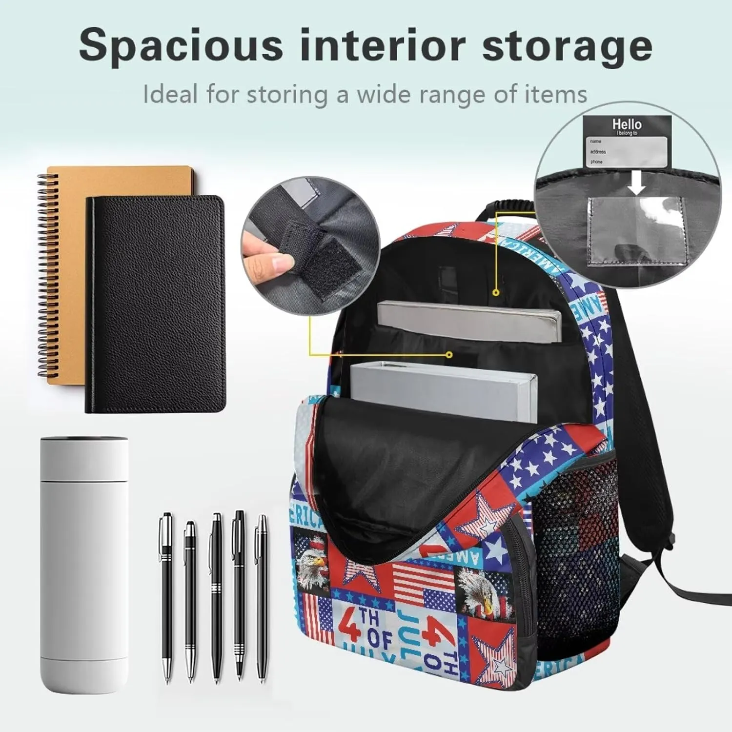 American Flag Hiking Travelbackpack for Men Eagle Lightweight Backpack with 2 Compartments Bulk Computer Bag Daypacks Commuting & Traveling