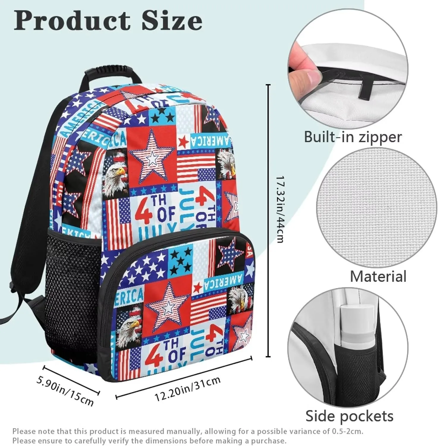 American Flag Hiking Travelbackpack for Men Eagle Lightweight Backpack with 2 Compartments Bulk Computer Bag Daypacks Commuting & Traveling