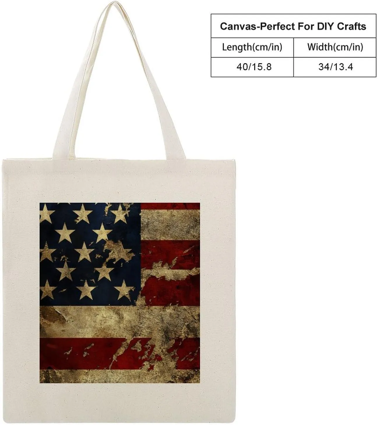 American Flags Canvas Lightweight Tote Bags Casual Handbags Reusable Grocery Shopping Bag 13.4x15.8in