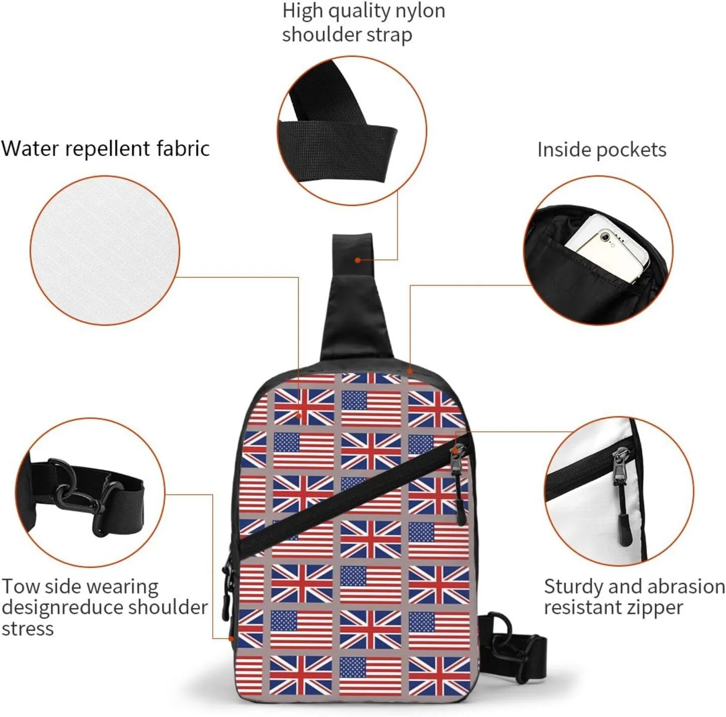 American UK British England English Flag Crossbody Bag Portable Sling Bags Foldable Chest Daypack Reusable Sports Shoulder Backpack Diagonally Casual Rucksack Travel Bag