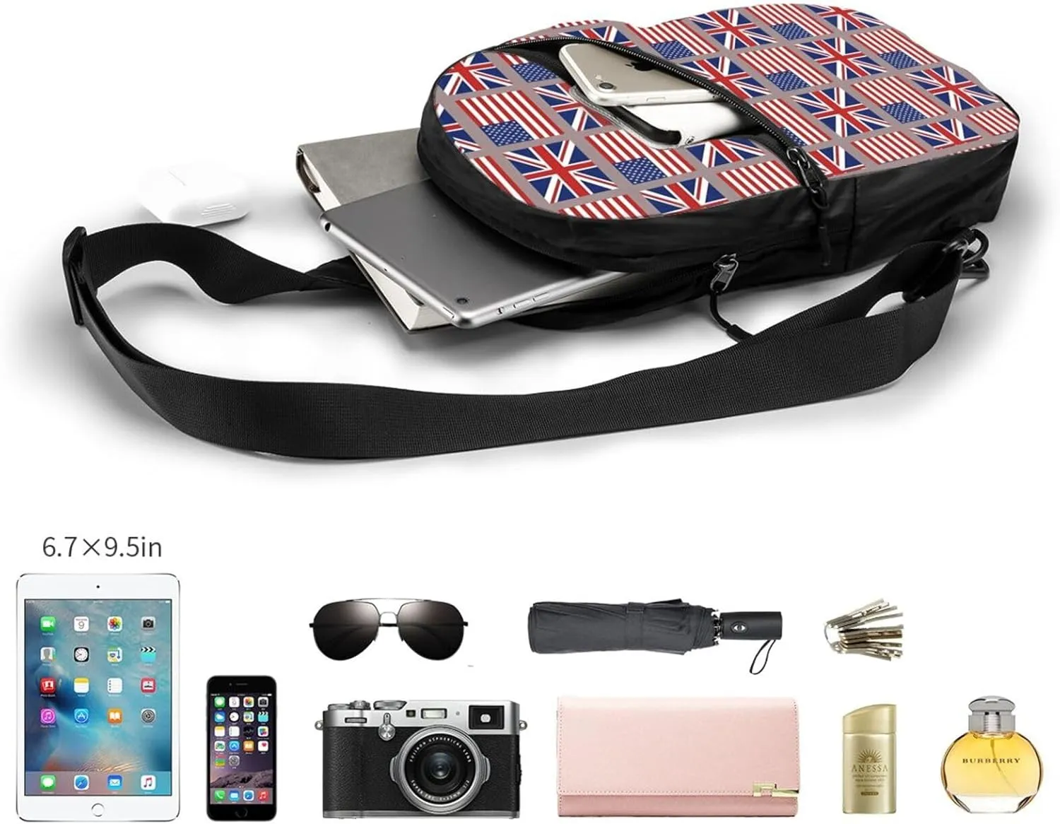 American UK British England English Flag Crossbody Bag Portable Sling Bags Foldable Chest Daypack Reusable Sports Shoulder Backpack Diagonally Casual Rucksack Travel Bag