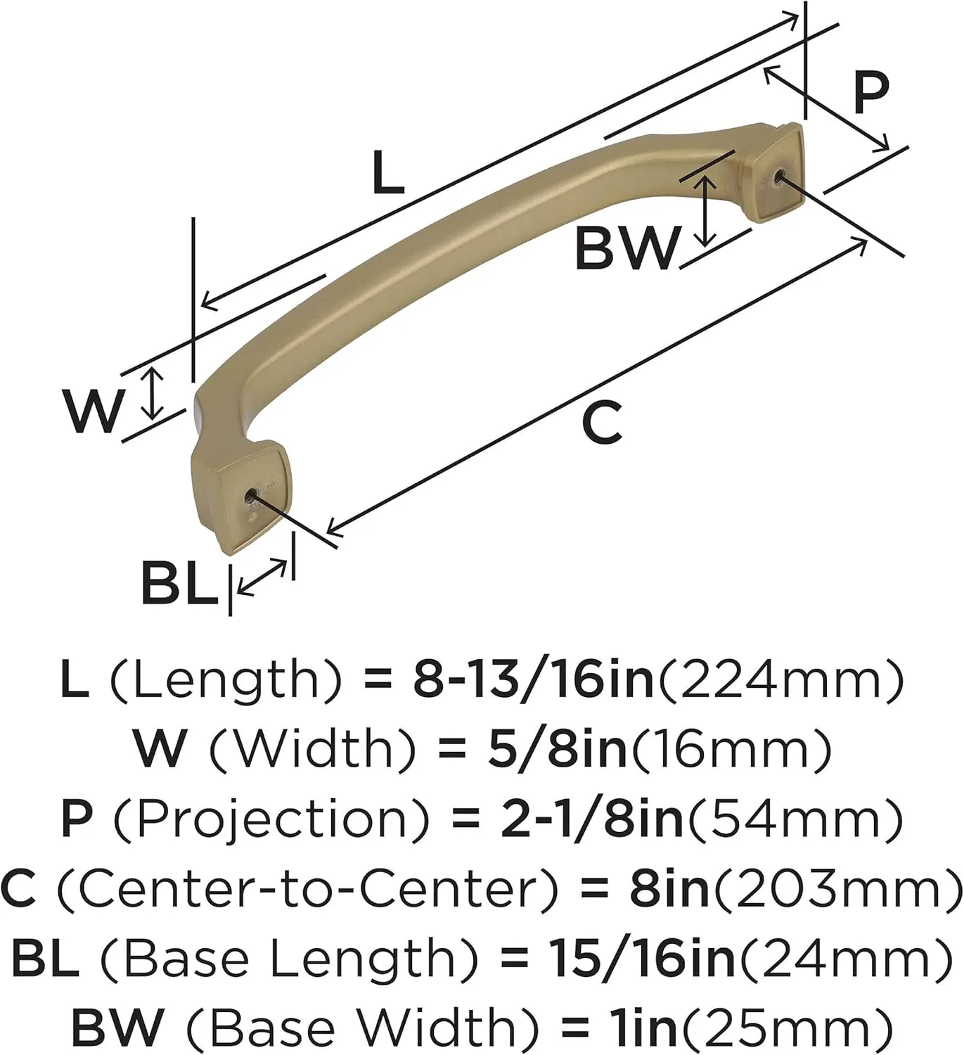 Amerock | Appliance Pull | Golden Champagne | 8 inch (203 mm) Center to Center | Revitalize | 1 Pack | Drawer Pull | Drawer Handle | Cabinet Hardware