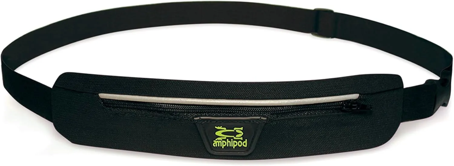 Amphipod AirFlow MicroStretch Belt, Ultra-Light Minimalist Runners Waist Pack Bag for Running, Jogging, Men & Women - Black/Silver - L