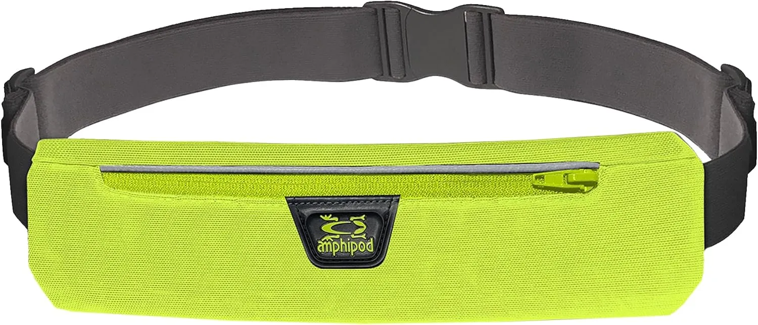 Amphipod AirFlow MicroStretch Plus Belt, Ultra-Light Minimalist Runners Waist Pack Bag for Running & Walking, Men & Women - Hi-Viz/Silver - XL