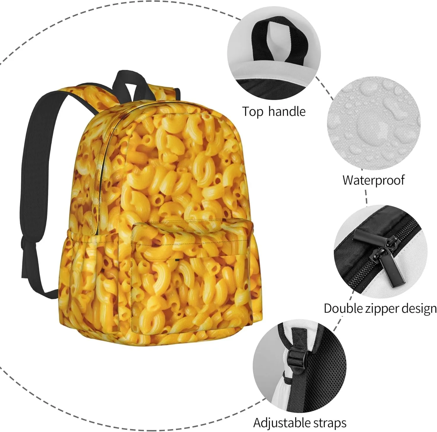 AMRANDOM Macaroni And Cheese Backpack Purse Casual Lightweight Travel Shoulder Bag Rucksack