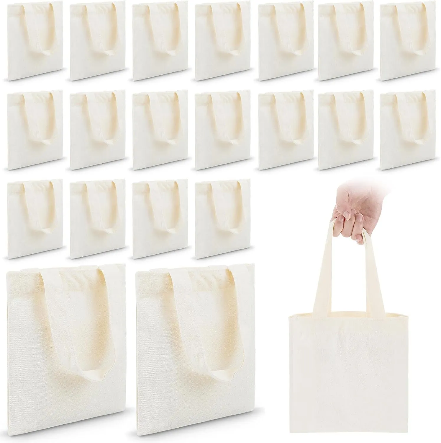 Amylove 48 Pcs Mini Tote Bag Sublimation Blank Canvas Tote Bags Reusable Grocery Luggage DIY Sack Goody for Party Even (8.5 x 8 Inch,Natural Color)