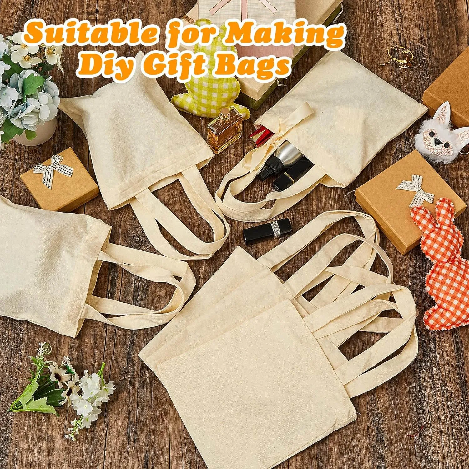 Amylove 48 Pcs Mini Tote Bag Sublimation Blank Canvas Tote Bags Reusable Grocery Luggage DIY Sack Goody for Party Even (8.5 x 8 Inch,Natural Color)