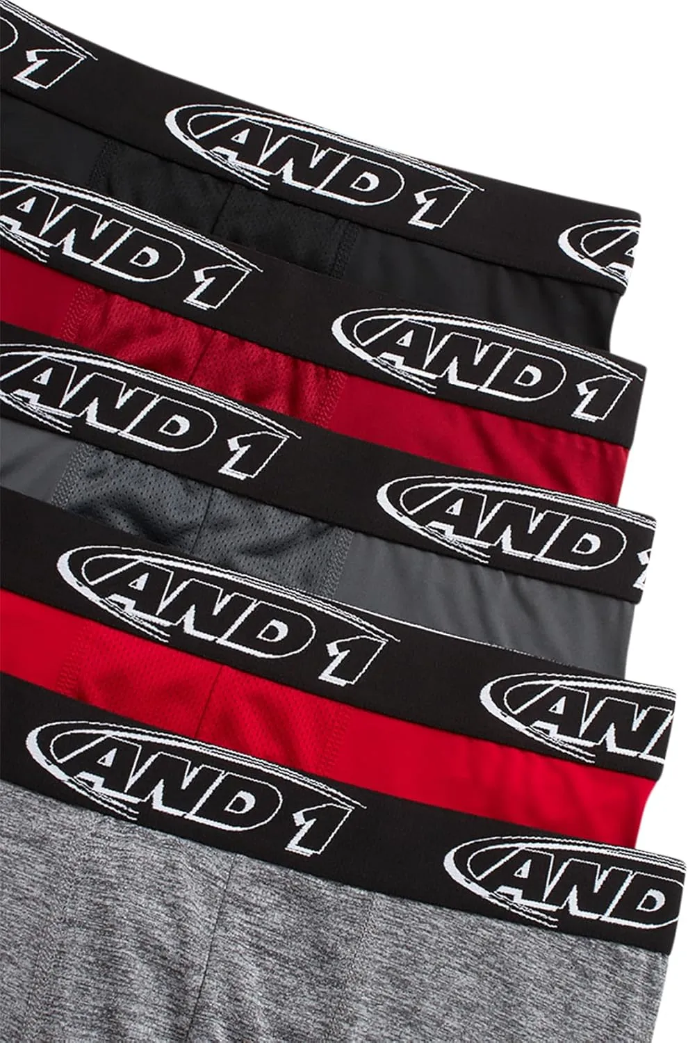 AND1 Mens Boxer Briefs - 5 Pack Performance Stretch Mens Underwear Long Leg Boxers for Men with Contour Pouch (Sizes: S-3XL)