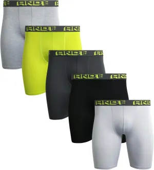 AND1 Mens Boxer Briefs - 5 Pack Performance Stretch Mens Underwear Long Leg Boxers for Men with Contour Pouch (Sizes: S-3XL)