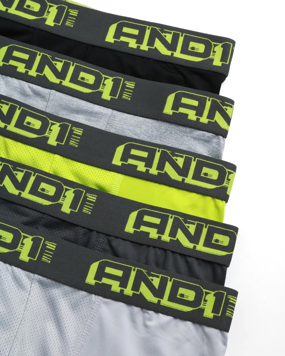 AND1 Mens Boxer Briefs - 5 Pack Performance Stretch Mens Underwear Long Leg Boxers for Men with Contour Pouch (Sizes: S-3XL)