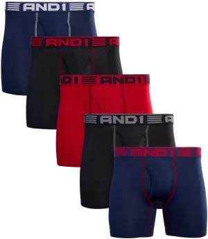 AND1 Mens Boxer Briefs - 5 Pack Stretch Performance Mens Underwear Boxers with Functional Fly Pouch (Sizes: S-3XL)