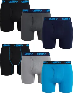 AND1 Mens Boxer Briefs -6 Pack Stretch Compression Underwear with Mesh Contour Pouch -Supportive Fit for Everyday Wear(S-3XL)