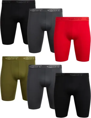AND1 Mens Boxer Briefs-6 Pack Stretch Long Leg Compression Underwear with Mesh Contour Pouch-Supportive Fit for Everyday Wear