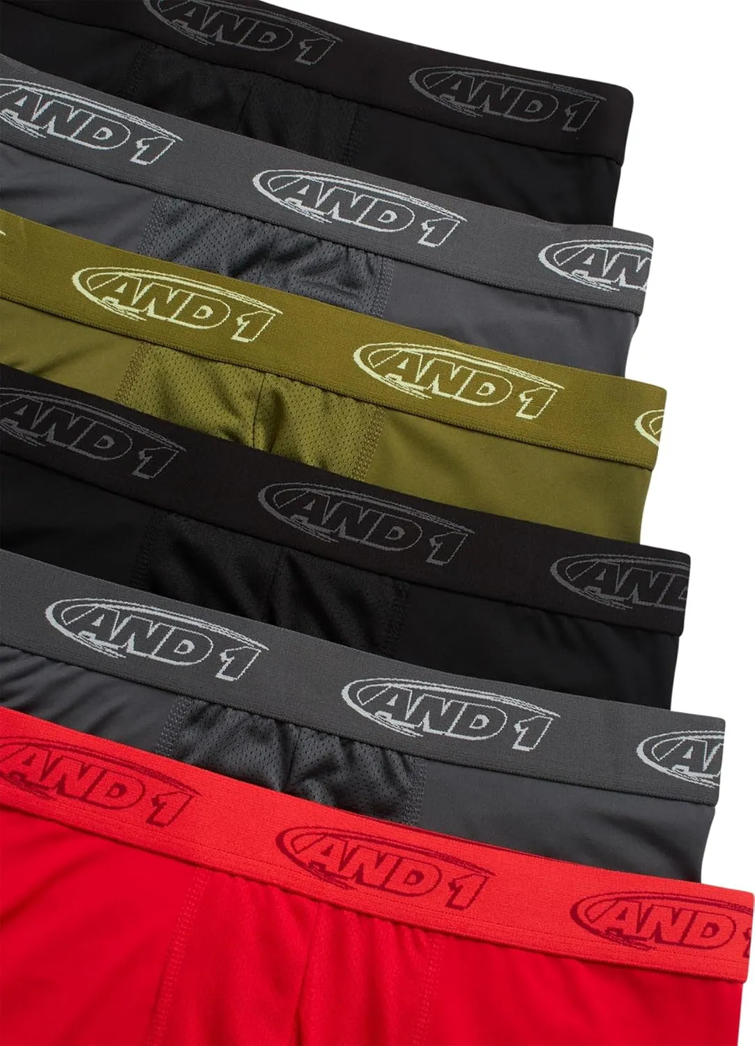 AND1 Mens Boxer Briefs-6 Pack Stretch Long Leg Compression Underwear with Mesh Contour Pouch-Supportive Fit for Everyday Wear