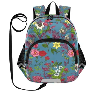 Anemone Flower Blossom Teal Toddler Harness Backpack for Boys Girls 3-6 Years Kids Backpack with Anti Lost Safety Leash Baby Travel Bag for Travel Walking Preschool