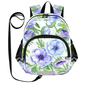 Anemone Flower Foliage White Toddler Harness Backpack for Boys Girls 3-6 Years Kids Backpack with Anti Lost Safety Leash Baby Travel Bag for Walking Preschool Travel