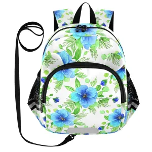Anemone Leaves Floral White Toddler Harness Backpack for Boys Girls 3-6 Years Kids Backpack with Anti Lost Safety Leash Baby Travel Bag for Preschool Walking Travel