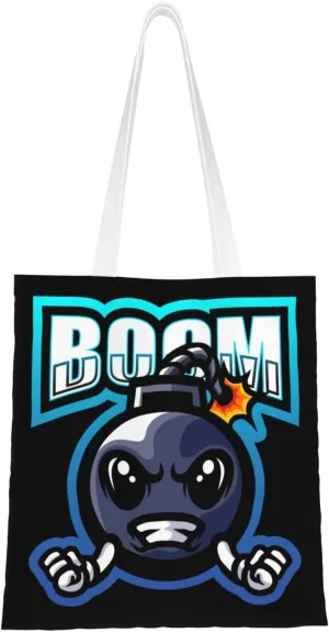 Angry Bomb Tote Bag for Women Canvas Shopping Bags Reusable Large Capacity Casual Shoulder Handbags Grocery Bags DIY Gift Bags