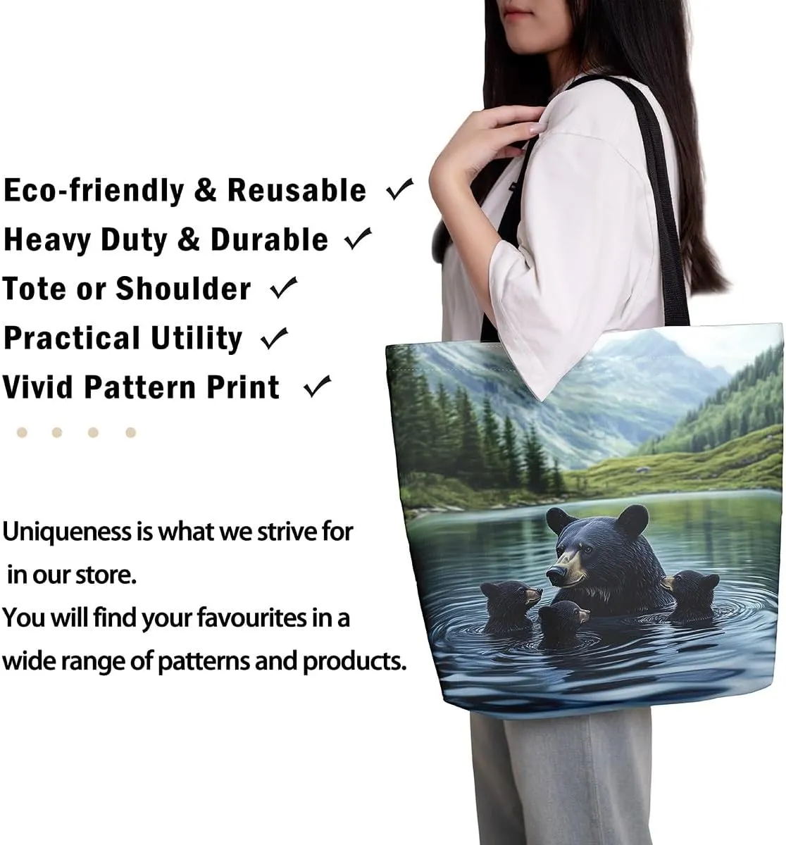 Animal Hunt Canvas Tote Bag,Nature Landsacpe Shoulder Handbags,Large Capacity Travel Bag,Shopping Gym Bag