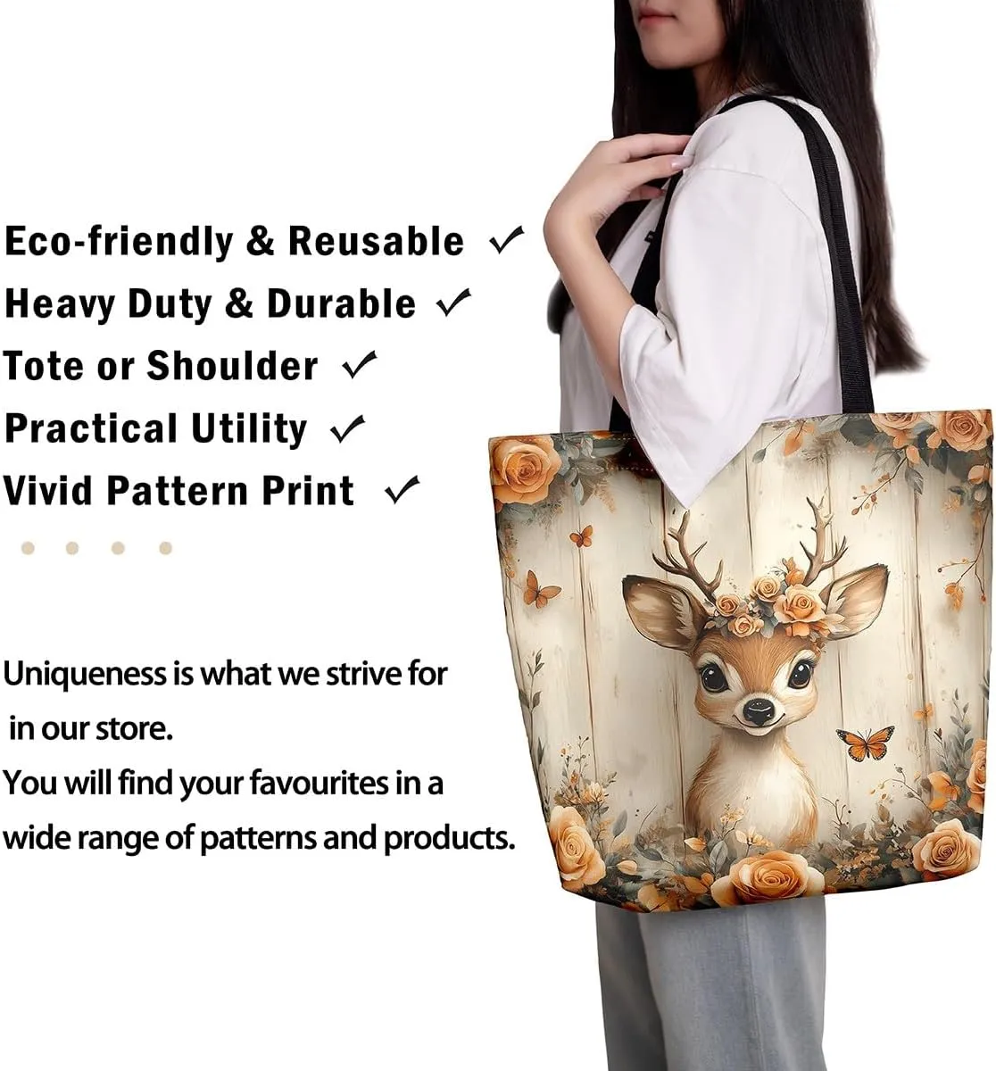 Animal Hunt Canvas Tote Bag,Nature Landsacpe Shoulder Handbags,Large Capacity Travel Bag,Shopping Gym Bag