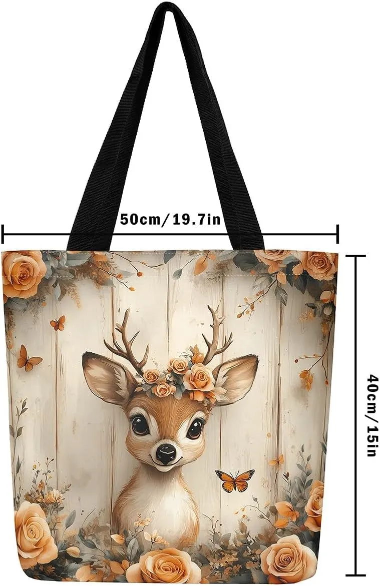 Animal Hunt Canvas Tote Bag,Nature Landsacpe Shoulder Handbags,Large Capacity Travel Bag,Shopping Gym Bag
