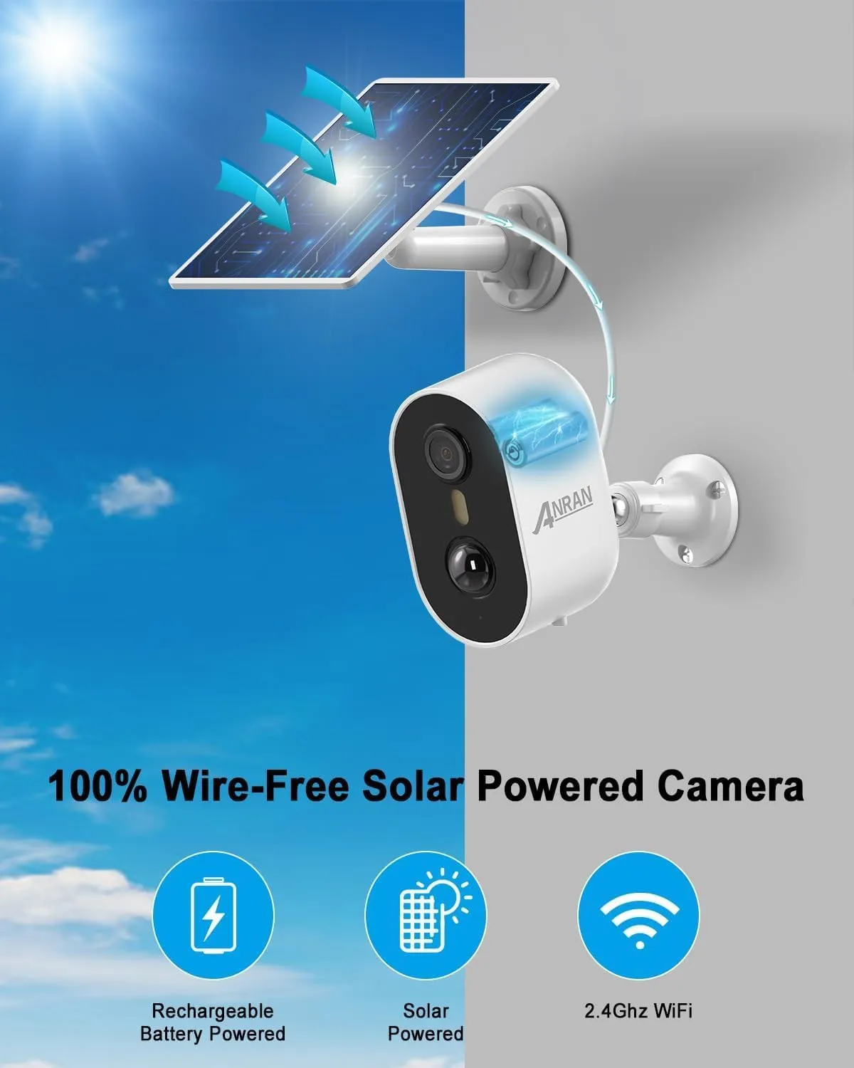 ANRAN Solar Security Cameras Wireless Outdoor for Home Security, 3MP 2K Color Night Vision WiFi Surveillance Home Camera with Solar Panel, Spotlight, PIR Detection, 2-Way Talk, 2 Packs