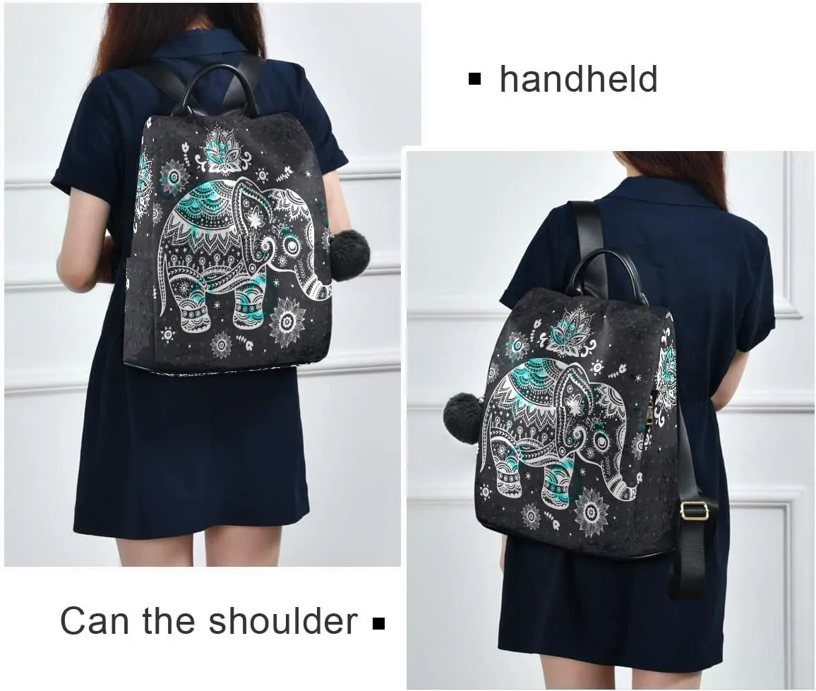 Anti Theft Backpack Ethnic Elephant Mandala Boho Women Large Fashion Travel Shoulder Bag Purse Rucksack Lightweight