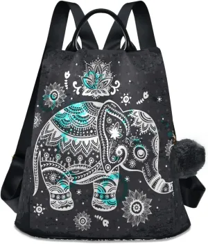 Anti Theft Backpack Ethnic Elephant Mandala Boho Women Large Fashion Travel Shoulder Bag Purse Rucksack Lightweight