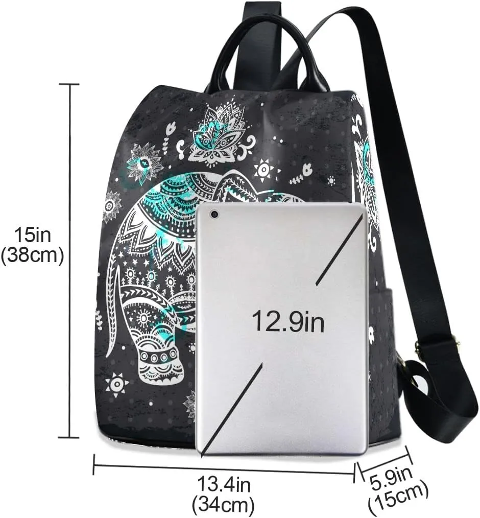 Anti Theft Backpack Ethnic Elephant Mandala Boho Women Large Fashion Travel Shoulder Bag Purse Rucksack Lightweight