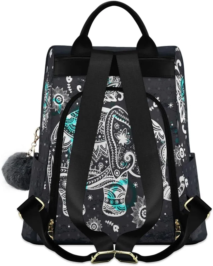 Anti Theft Backpack Ethnic Elephant Mandala Boho Women Large Fashion Travel Shoulder Bag Purse Rucksack Lightweight