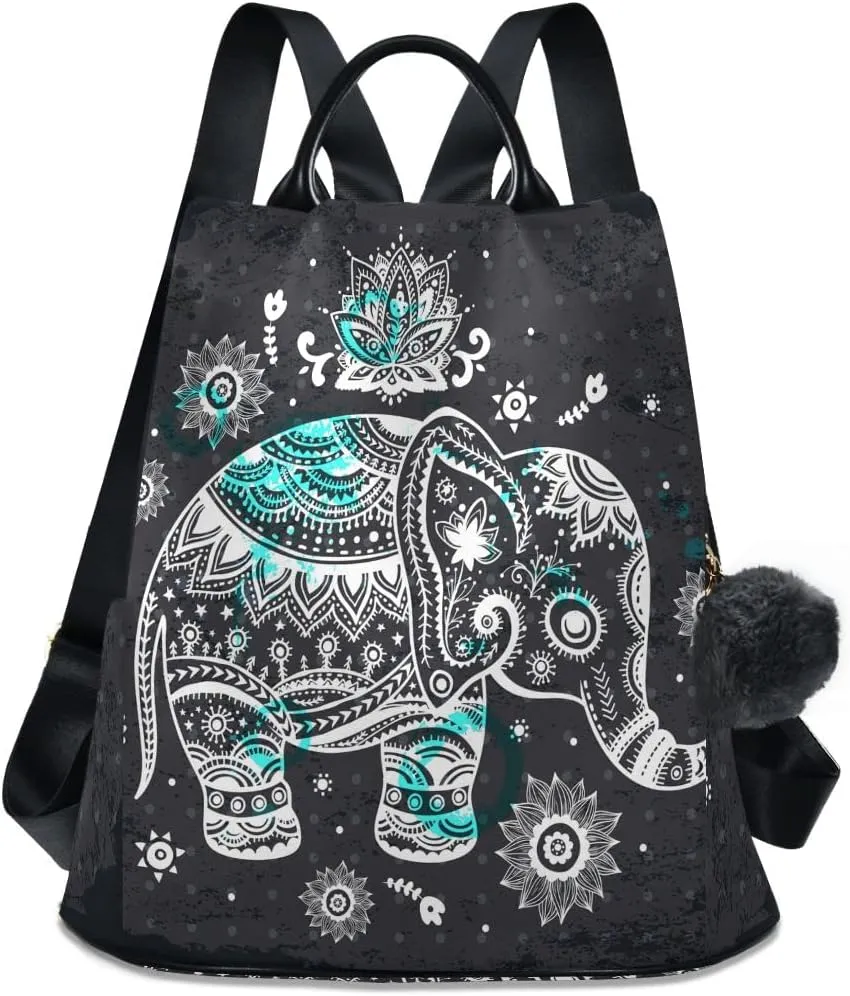 Anti Theft Backpack Ethnic Elephant Mandala Boho Women Large Fashion Travel Shoulder Bag Purse Rucksack Lightweight