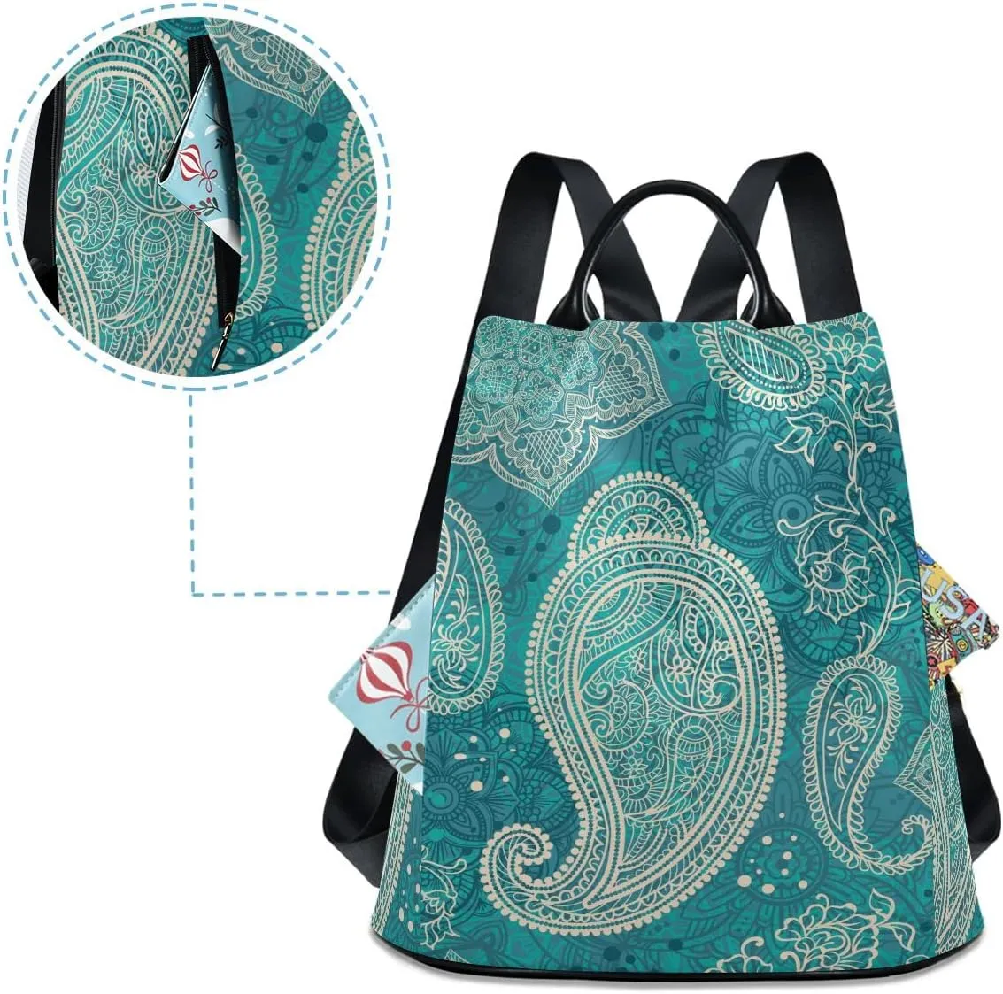 Anti Theft Backpack Paisley Indian Ethnic Floral Tribal Women Large Fashion Travel Shoulder Bag Purse Rucksack Lightweight