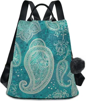 Anti Theft Backpack Paisley Indian Ethnic Floral Tribal Women Large Fashion Travel Shoulder Bag Purse Rucksack Lightweight