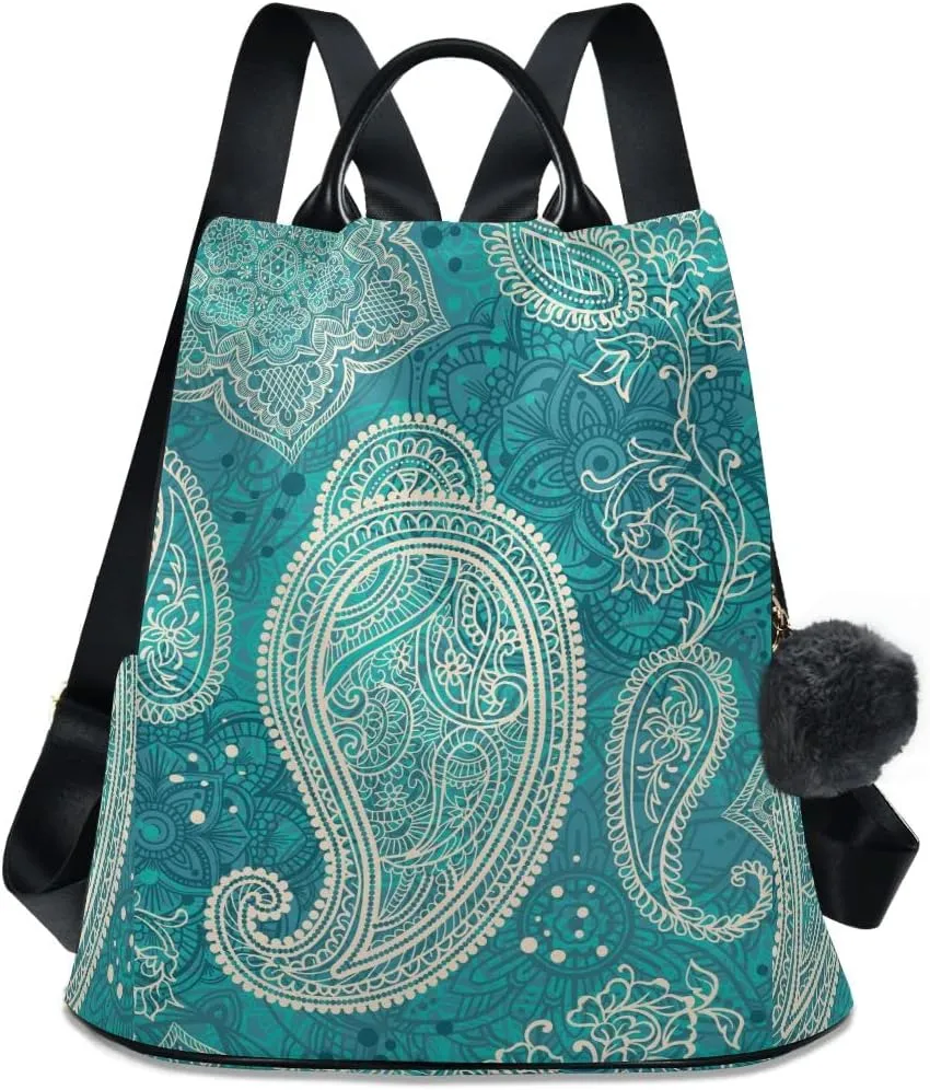 Anti Theft Backpack Paisley Indian Ethnic Floral Tribal Women Large Fashion Travel Shoulder Bag Purse Rucksack Lightweight