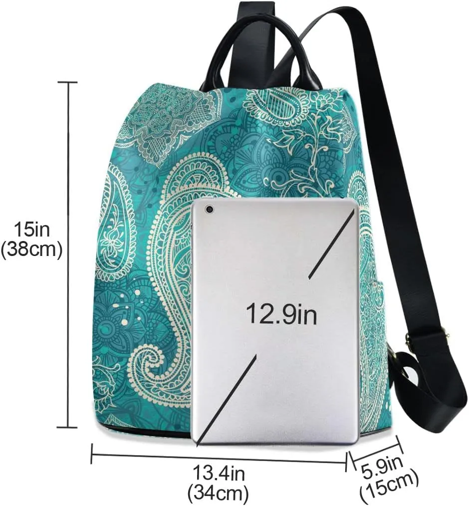 Anti Theft Backpack Paisley Indian Ethnic Floral Tribal Women Large Fashion Travel Shoulder Bag Purse Rucksack Lightweight