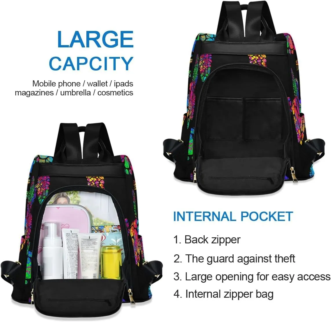 Anti Theft Backpack Turtle Mandala Color Women Large Fashion Travel Shoulder Bag Purse Rucksack Lightweight