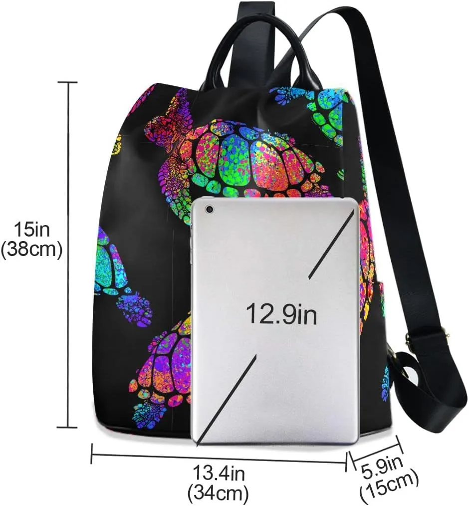 Anti Theft Backpack Turtle Mandala Color Women Large Fashion Travel Shoulder Bag Purse Rucksack Lightweight