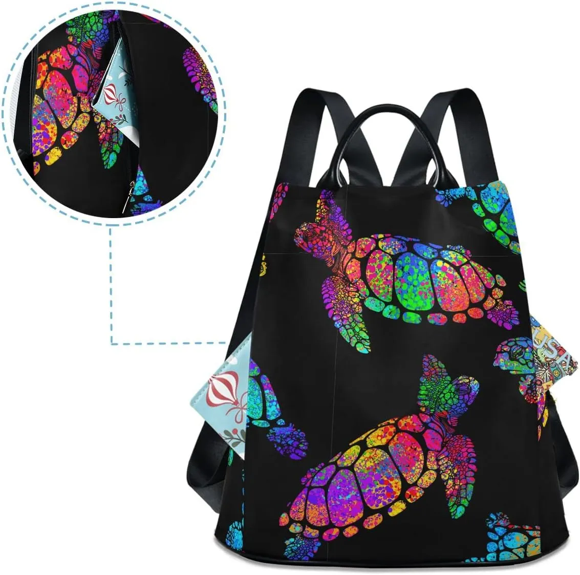 Anti Theft Backpack Turtle Mandala Color Women Large Fashion Travel Shoulder Bag Purse Rucksack Lightweight
