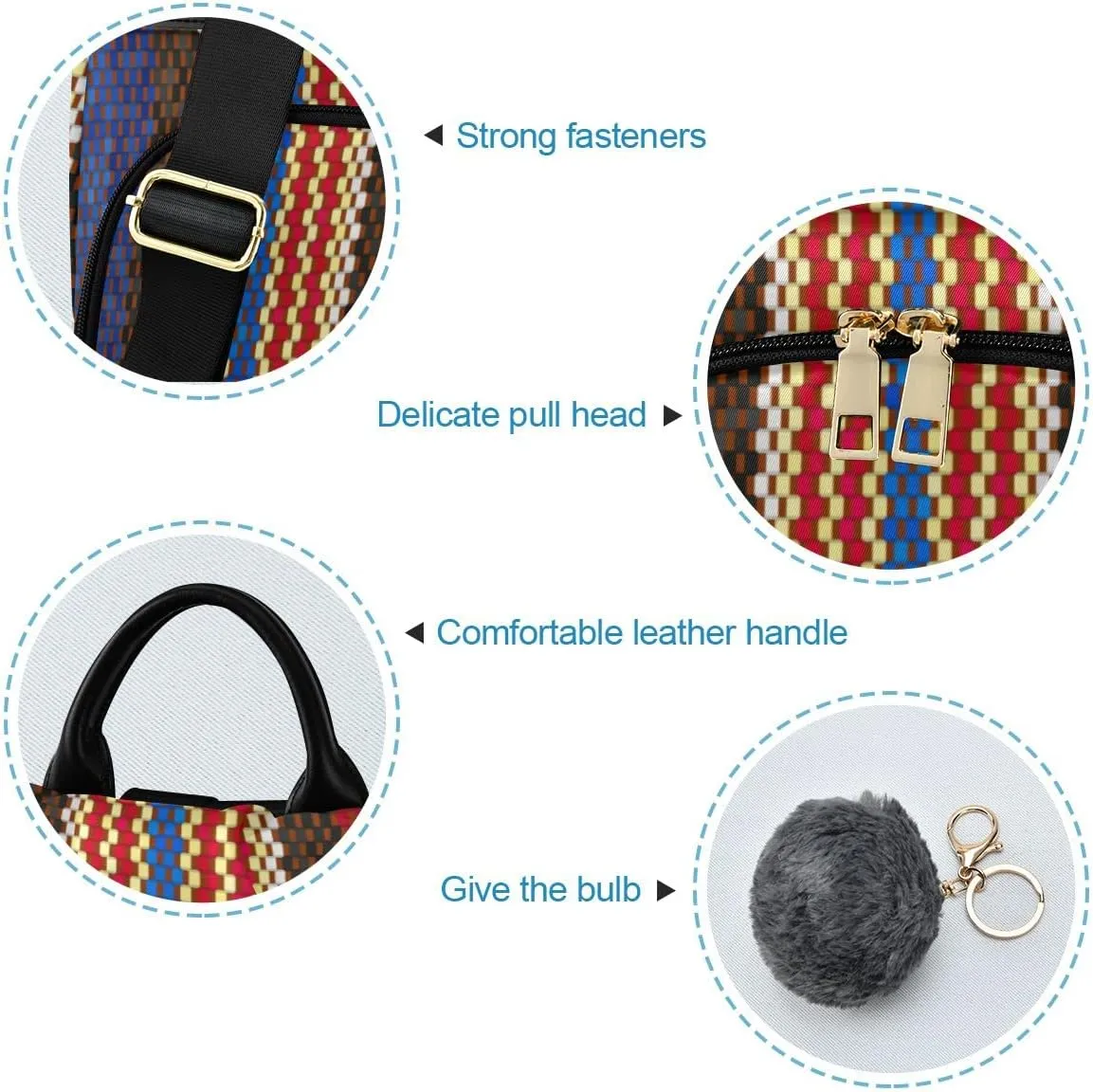 Anti Theft Backpack Vintage Boho Woven Stripes Print Women Large Fashion Travel Shoulder Bag Purse Rucksack Lightweight