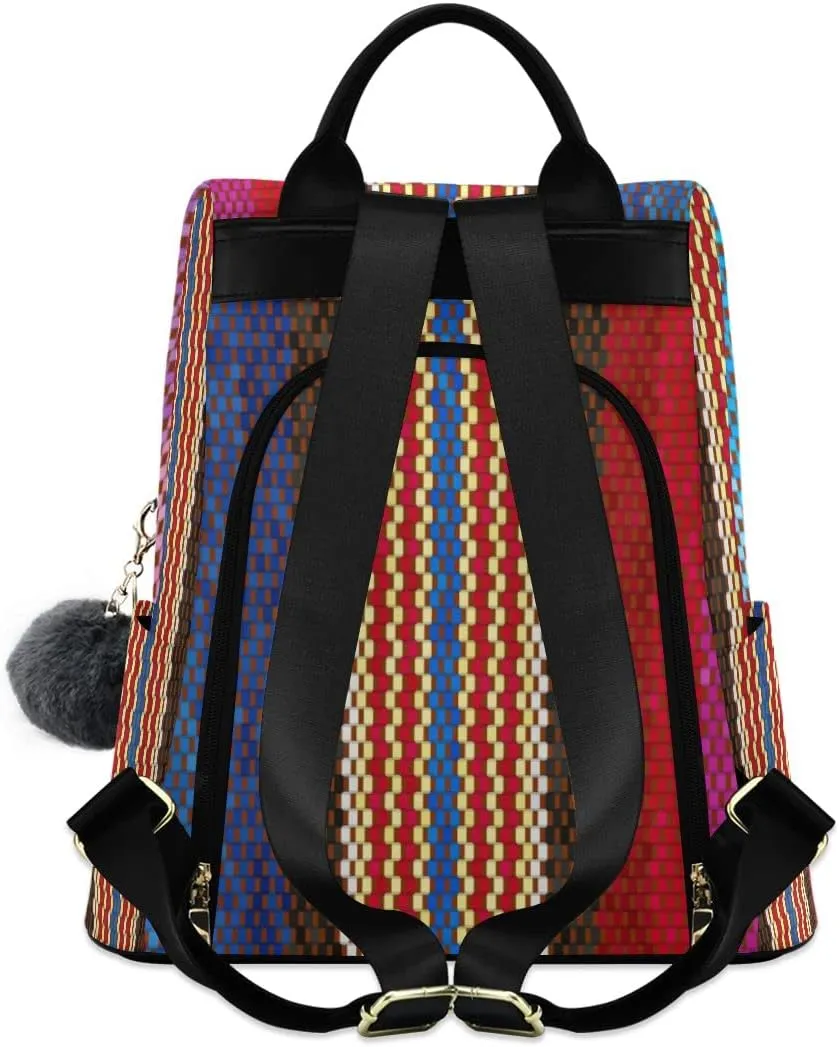 Anti Theft Backpack Vintage Boho Woven Stripes Print Women Large Fashion Travel Shoulder Bag Purse Rucksack Lightweight