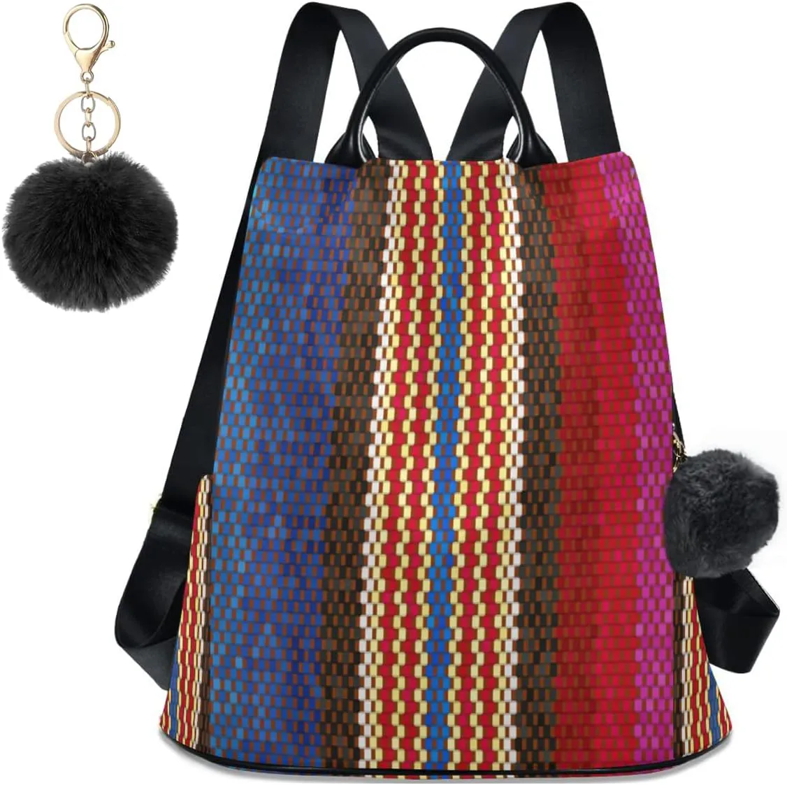 Anti Theft Backpack Vintage Boho Woven Stripes Print Women Large Fashion Travel Shoulder Bag Purse Rucksack Lightweight
