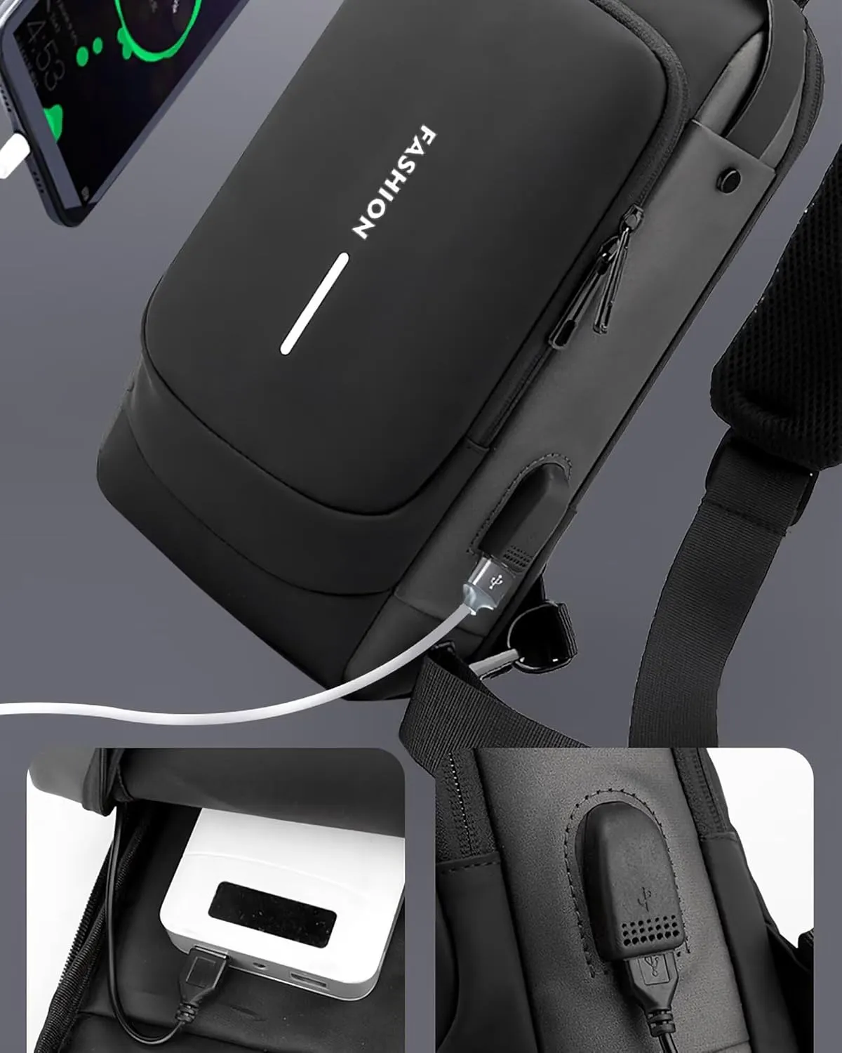 Anti Theft Sling Bag for Men Women, Password Anti-theft Crossbody Bag with USB Charging Port Waterproof Shoulder Bag Crossbody Sling Backpack for Hiking Cycling Running Travel