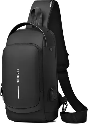 Anti Theft Sling Bag for Men Women, Password Anti-theft Crossbody Bag with USB Charging Port Waterproof Shoulder Bag Crossbody Sling Backpack for Hiking Cycling Running Travel