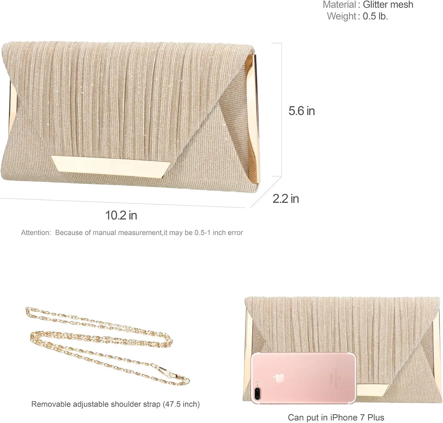 AO ALI VICTORY Glitter Clutch Purses for Women Evening Bags Clutches Flap Envelope Handbags Large Wedding Party Prom Purse
