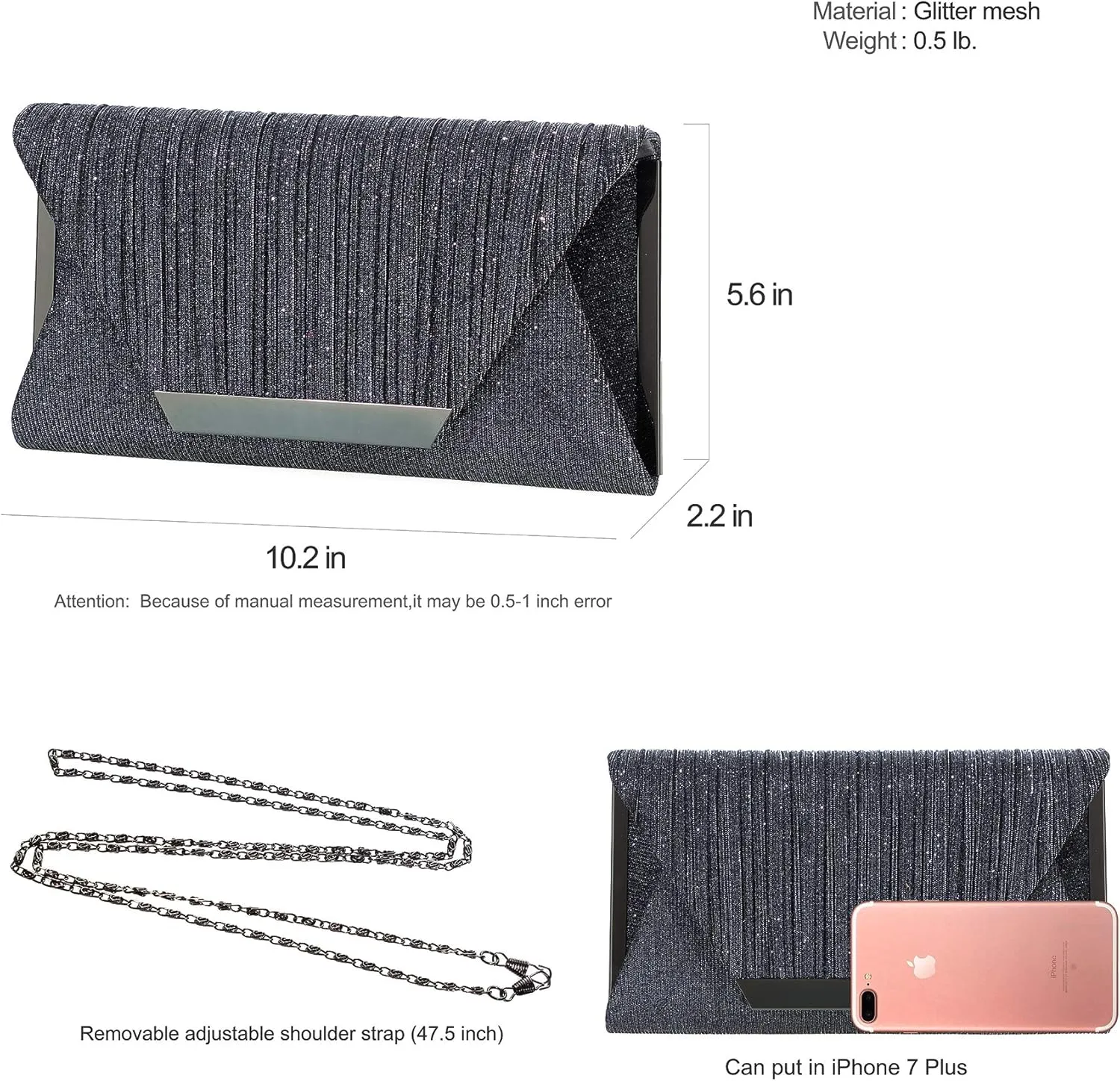 AO ALI VICTORY Glitter Clutch Purses for Women Evening Bags Clutches Flap Envelope Handbags Large Wedding Party Prom Purse