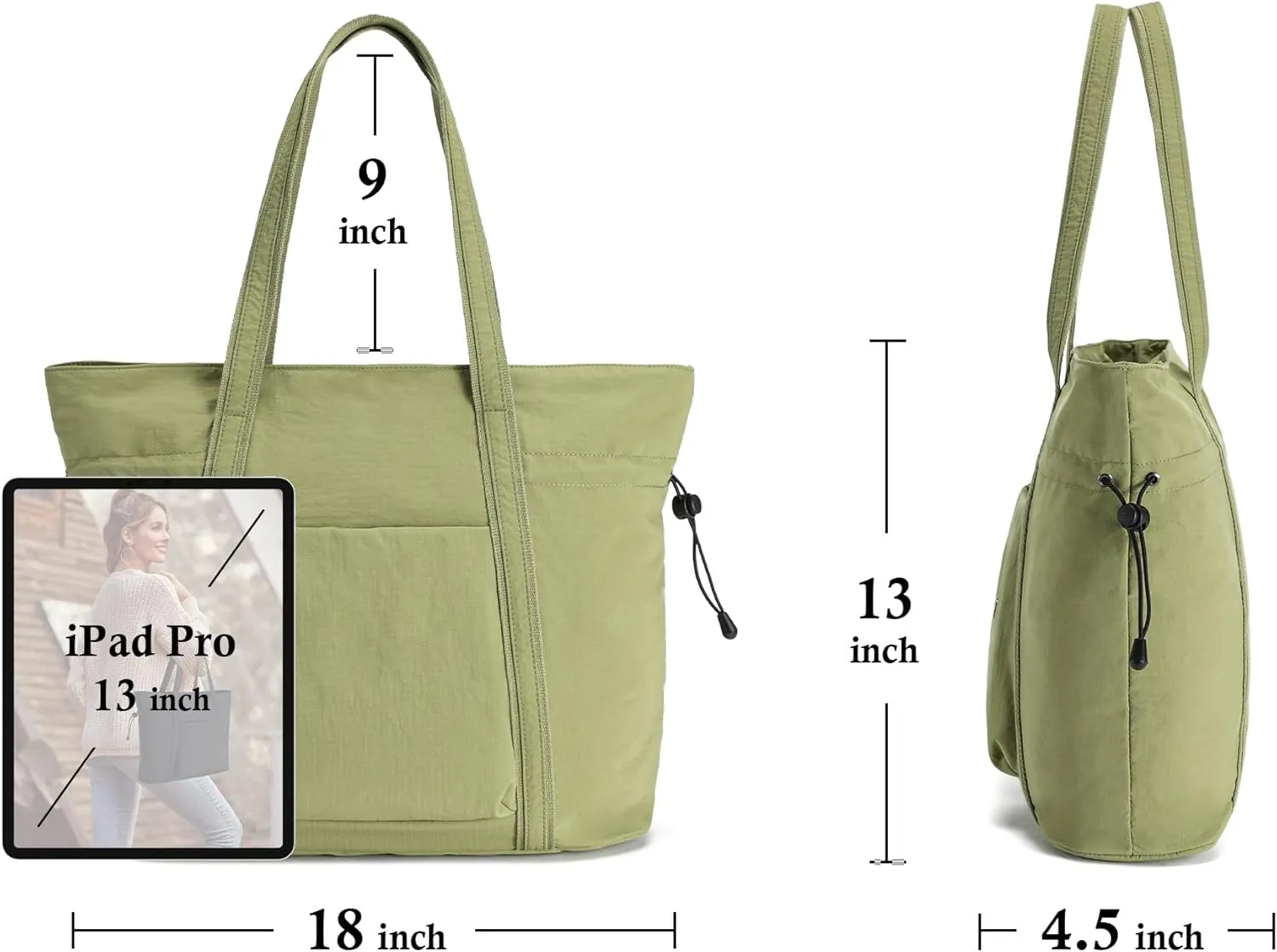 AOCINA 16L Tote Bag for Women Work with Zipper Womens Casual Shoulder Bags for Gym Beach Travel Shopping