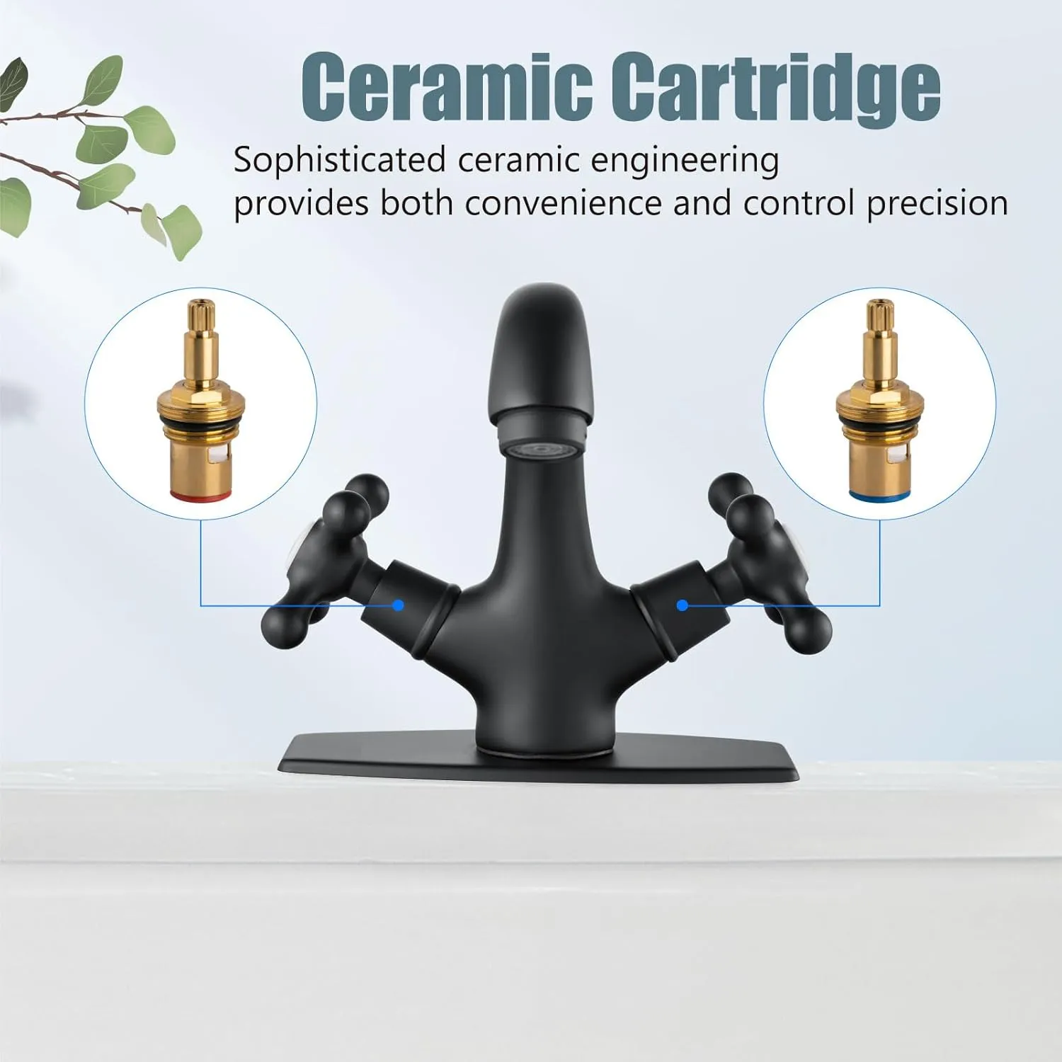 Aolemi Bathroom Sink Faucet Single Hole Cold and Hot Double Handle Cross Knobs Vanity Vessel Sink Basin Mixer Tap with Deck Cover Plate with Pop Up Drain Matte Black