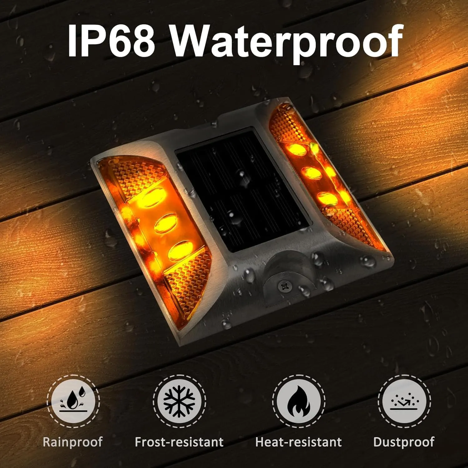 Aolyty Solar Driveway Marker Lights Outdoor, IP68 Waterproof Solar Dock Lights, Bright Warning Flashes Lights Reflective Road Marker for Deck Sidewalk Stair Garden Pathway (Yellow, 4 Pack)