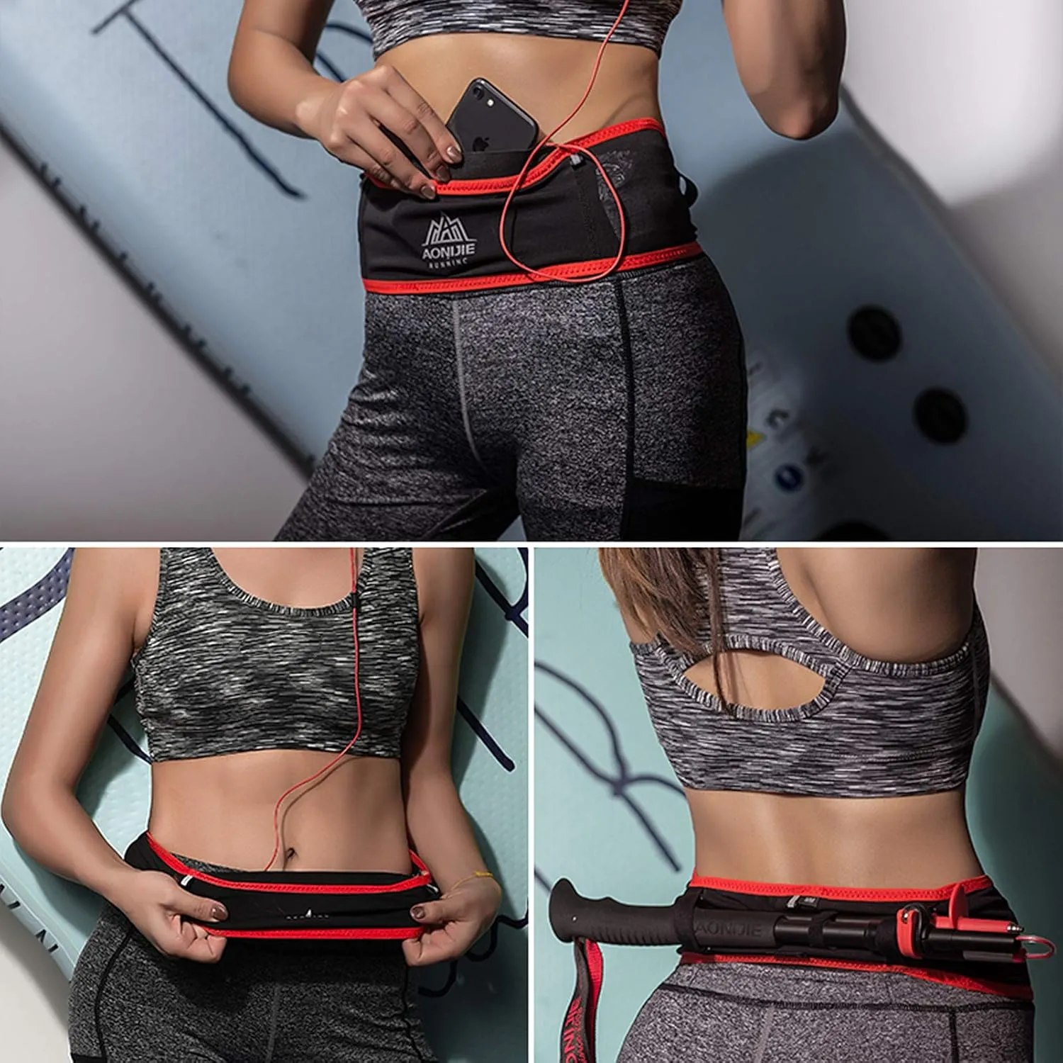 AONIJIE Hydration Belt Running Fanny Pack, with 250ml Soft Water Bottle Flask Phone Holder for Trailing Running Climbing Jogging Cycling Workout Fitness 3 Colors (Black, M/L)