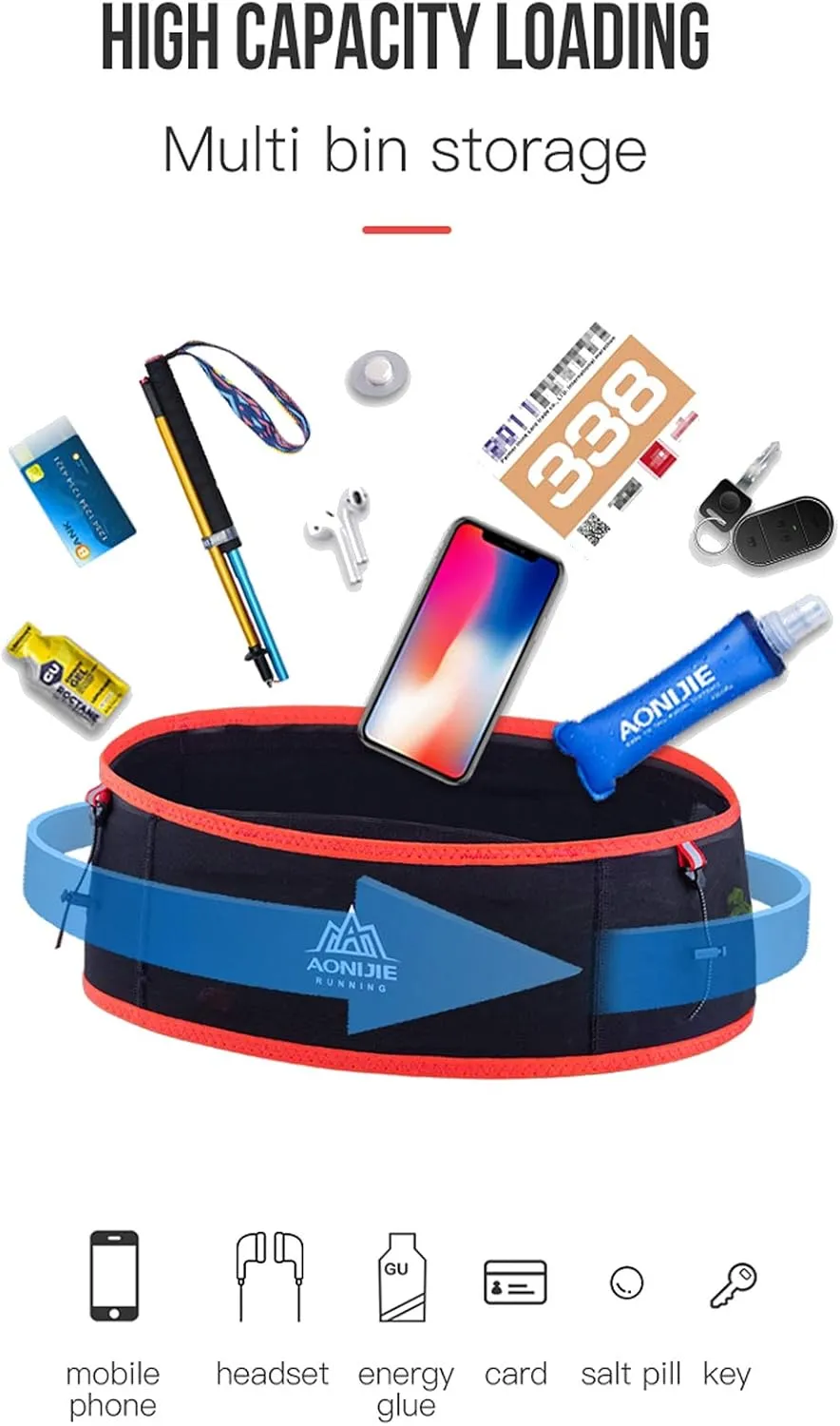 AONIJIE Hydration Belt Running Fanny Pack, with 250ml Soft Water Bottle Flask Phone Holder for Trailing Running Climbing Jogging Cycling Workout Fitness 3 Colors (Blue, L/XL)
